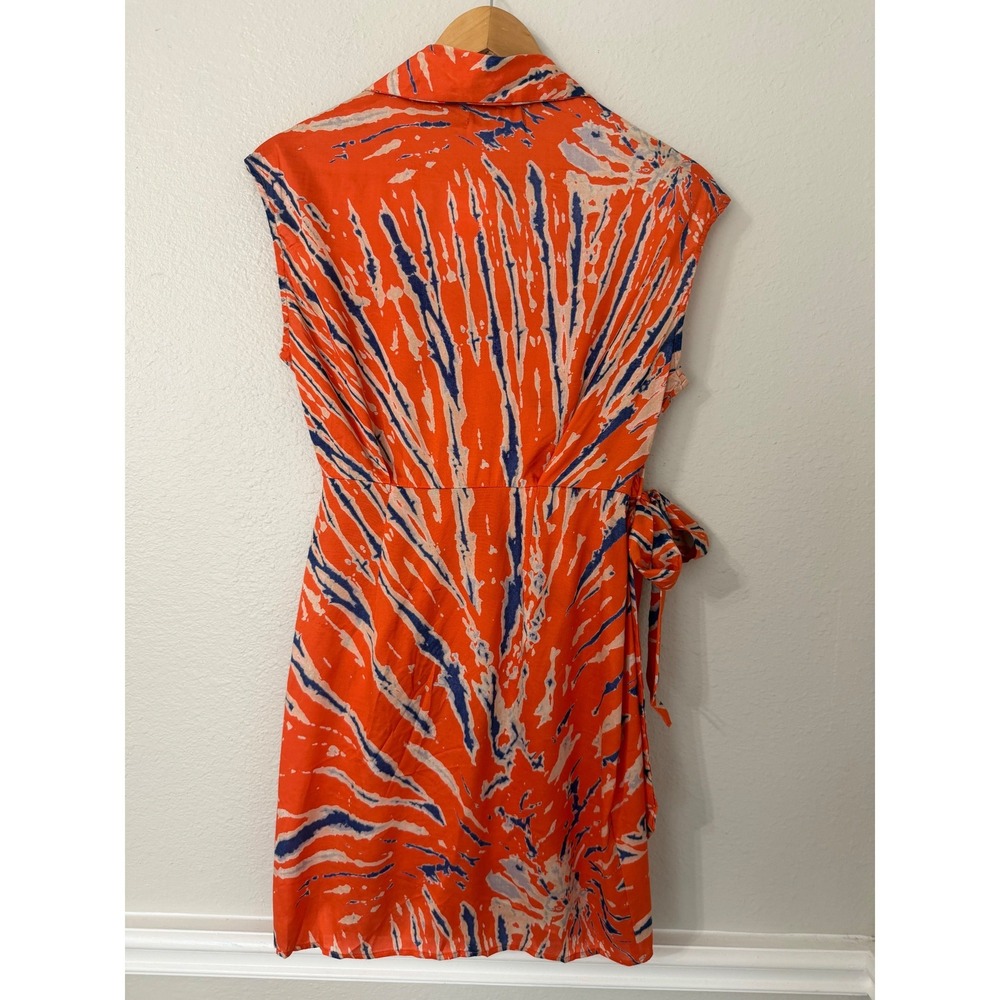 Urban Outfitters Orange Abstract Tie Dye Sleeveless Wrap Mini Dress Size Small - Picture 3 of 8